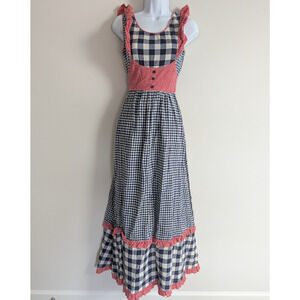 Tracy Petites Maxi Dress Womens Small Cottagecore Peasant Gingham Seersucker